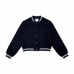 Zara Kids Wool Blend Blue & White Varsity Bomber Jacket Snap Boy's 11-12 Preppy